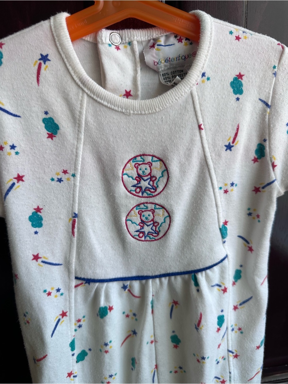 Vintage Printed Baby One-Piece with Playful Teal & Red Accents - Picture 6 of 8